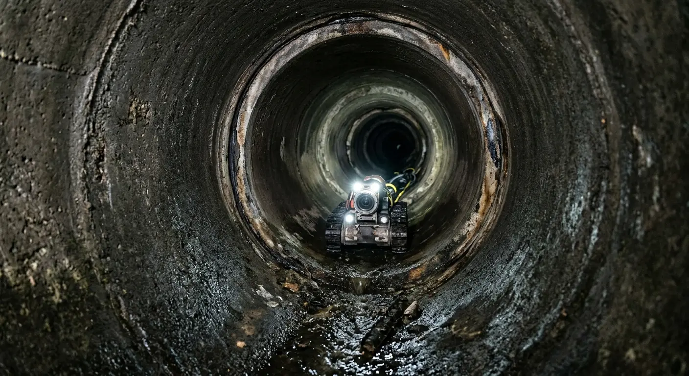 Robotic sewer camera inspecting pipe interior for Sewer Line Cleaning in Stow